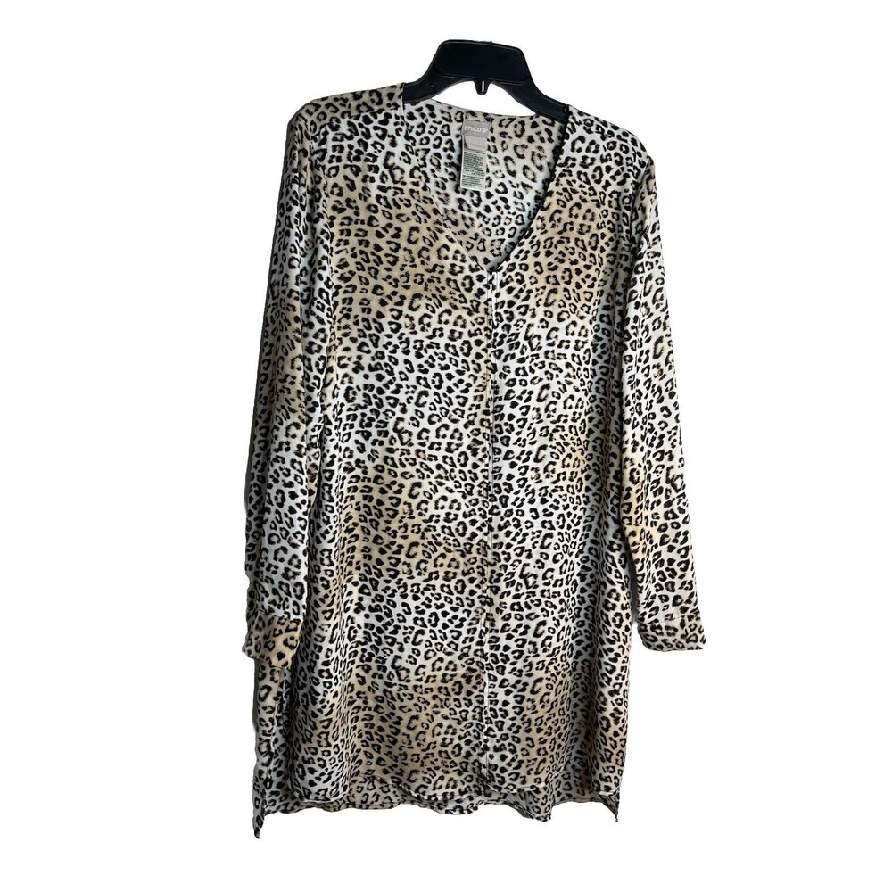 Chicos Cheetah Leopard Animal Print Top Blouse sz 2 / L (15)